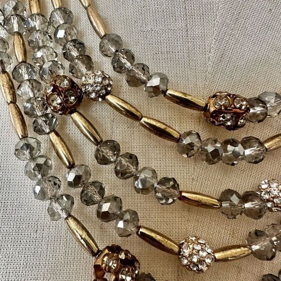 Gold tone and grey multi strand statement necklace - Picture 2 of 9